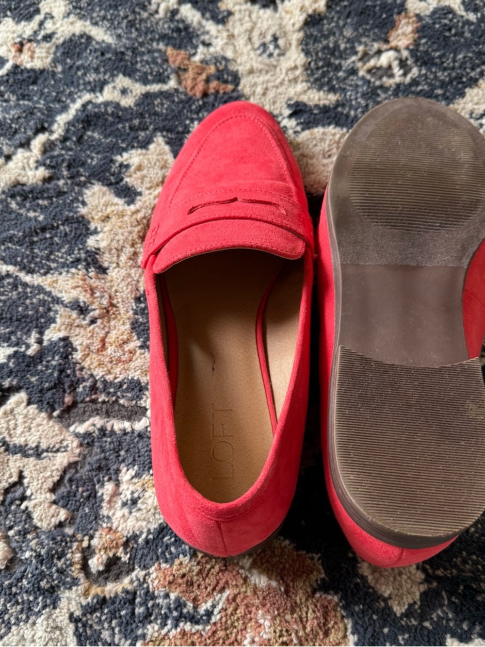 LOFT Red Suede Penny Loafers 8.5M | Chic Pop Color Flat - Picture 4 of 6
